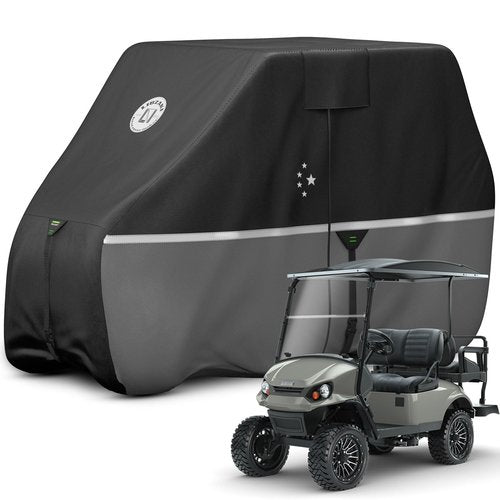 LI LIBZAKI 2+2/4 Passenger Golf Cart Cover Fits EZGO, Club Car, Yamaha, 420D Waterproof Windproof Sunproof Outdoor All-Weather Full Cover -Black/Gray-L