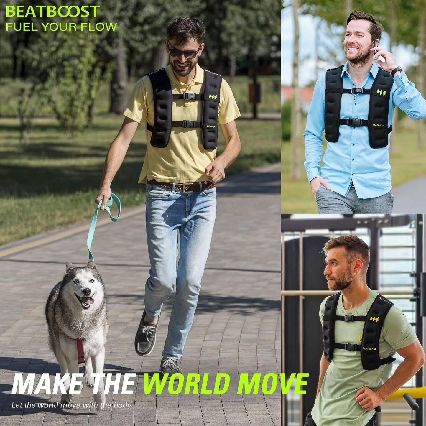 BeatBoost Weighted Vest Men 25lb Weight Vest with 4lb Wrist Ankle Weights Set for Walking Strength Training Running Workout