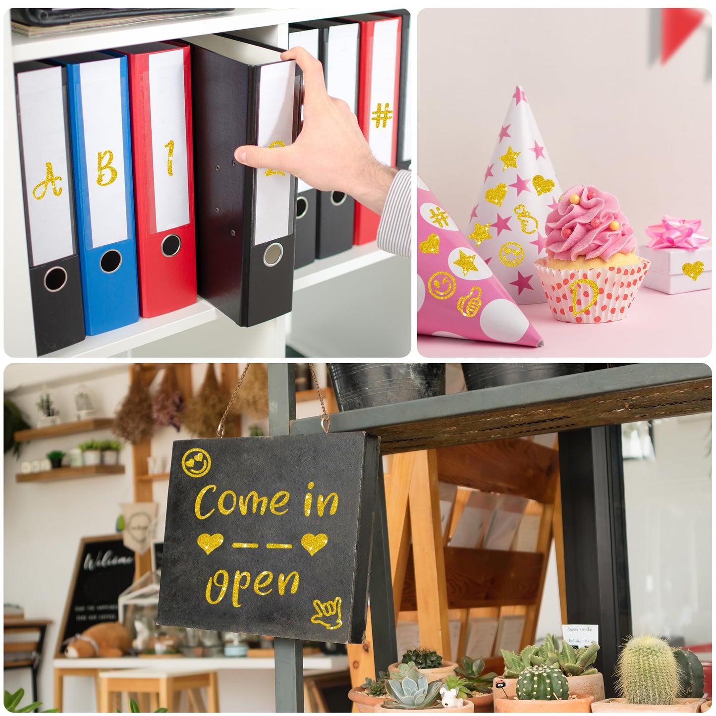 2460 Pcs 12 Sheets Letter Stickers Glitter Alphabet Number Stickers 1 Inch Self Adhesive Vinyl Sticker Letters for Water Bottles Cup Scrapbook Craft Label Notebook Mailbox Graduation Cap Decor (Gold)