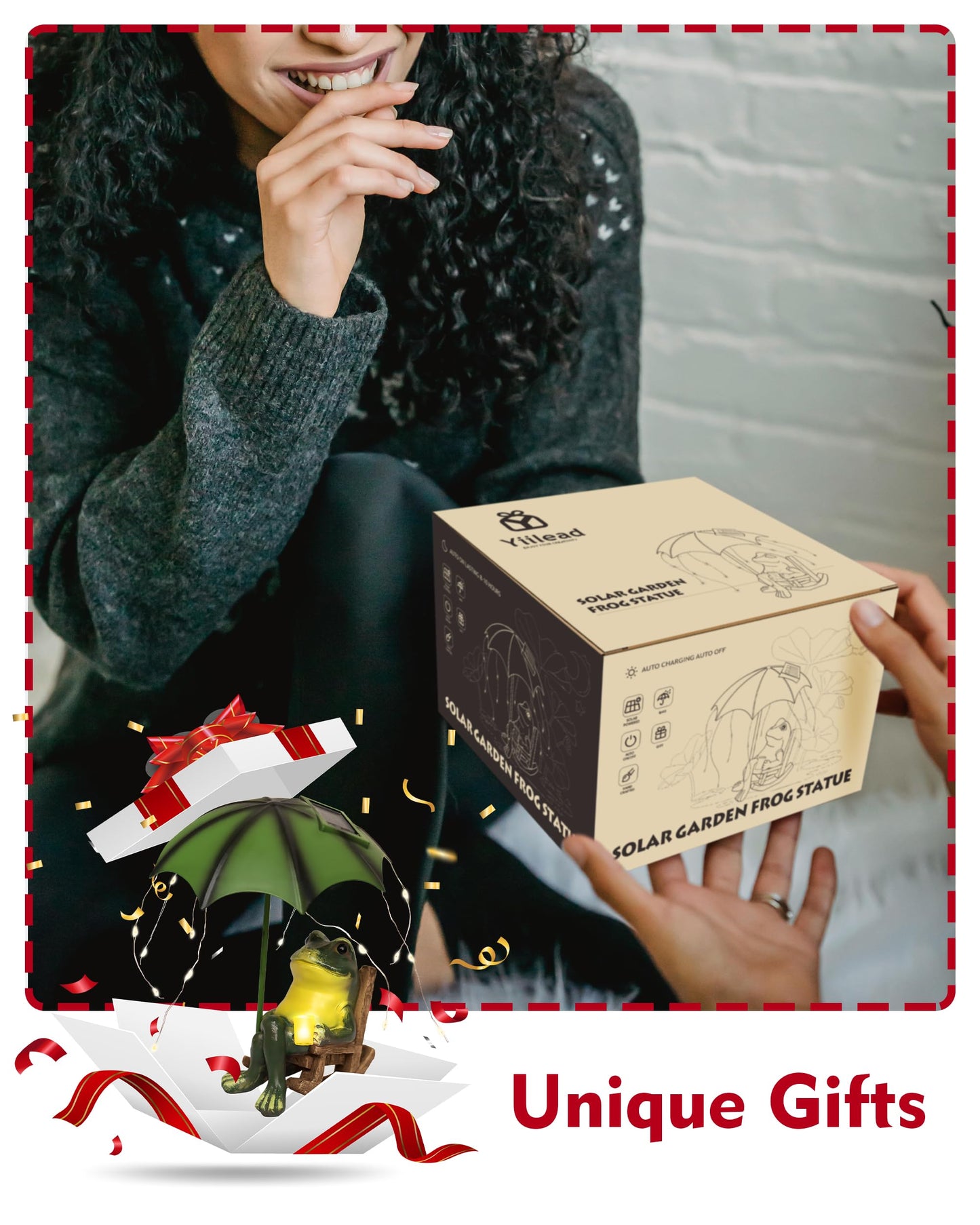 yiilead Frog Garden Statue, Solar Garden Frog Decor, Fairytale Courtyard Accessories Outdoor Figurine Lights, Art Housewarming Gift for Patio,Yard,Lawn Ornament