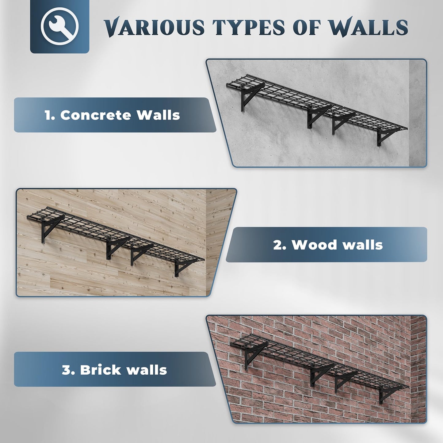 Jusgym 2 Pack Heavy Duty Garage Wall Shelving Set (1x4ft), Wall Mounted Garage Shelves 500lbs Capacity, 12"x48" Shelf Storage Rack Floating Shelves, Black