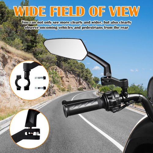 Hestya 1 Pair Handlebar Bike Mirror 360° Rotatable and Adjustable Universal Fit Rearview Bicycle Mirrors Glass Lens Safe Cycling Accessories for Scooter, E-bikes, Mountain Bikes, Road Bicycles(Black)