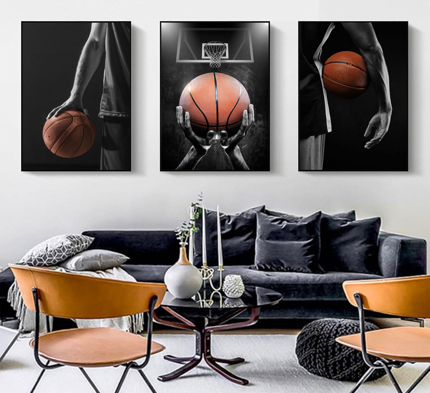 Basketball Posters Canvas Wall Art Set of 3 - Black and White Sports Decor for Mens Teen Boys Room Bedroom Dormitory Office Wall Decor (12x16 Inches) Unframed