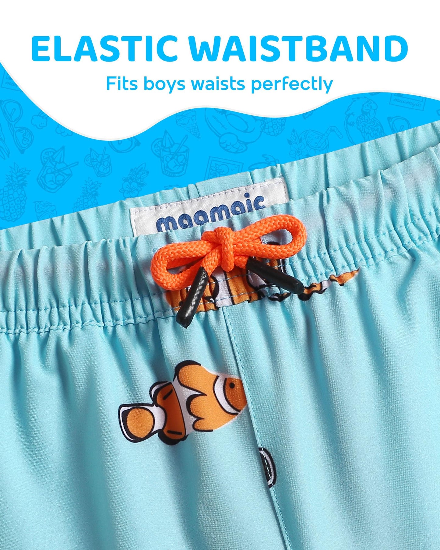 maamgic Boys Swim Trunks with Compression Liner Toddler Boy Swimsuit Quick Dry 4-Way Stretch Swimming Trunks Fish Baby Blue 14-16 Years