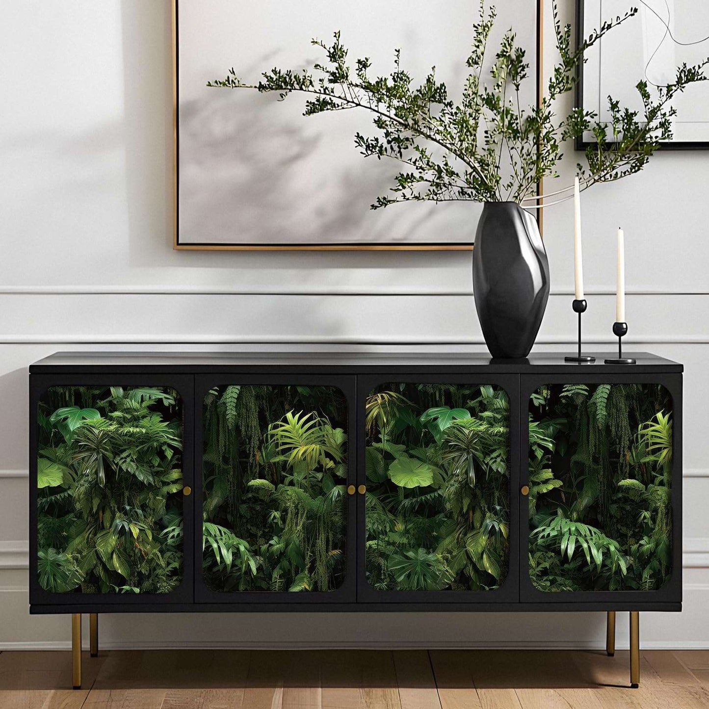 FunStick Dark Green Tropical Wallpaper Peel and Stick Jungle Leaf Wallpaper for Bedroom Bathroom Kids Room Removable Black Green Tropical Contact Paper for Wall Murals Cabinets Waterproof 17.5"x118"