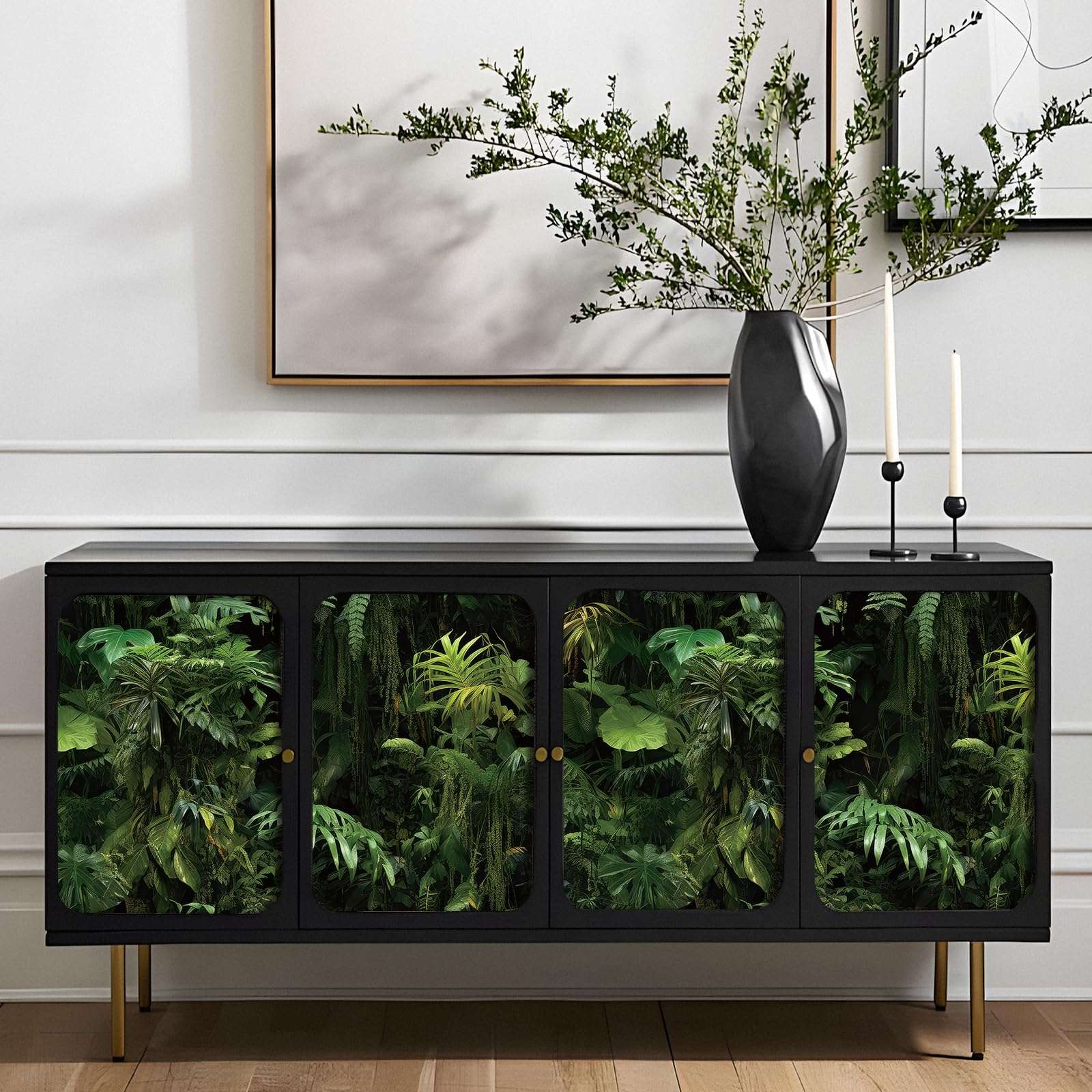 FunStick Dark Green Tropical Wallpaper Peel and Stick Jungle Leaf Wallpaper for Bedroom Bathroom Kids Room Removable Black Green Tropical Contact Paper for Wall Murals Cabinets Waterproof 17.5"x118"