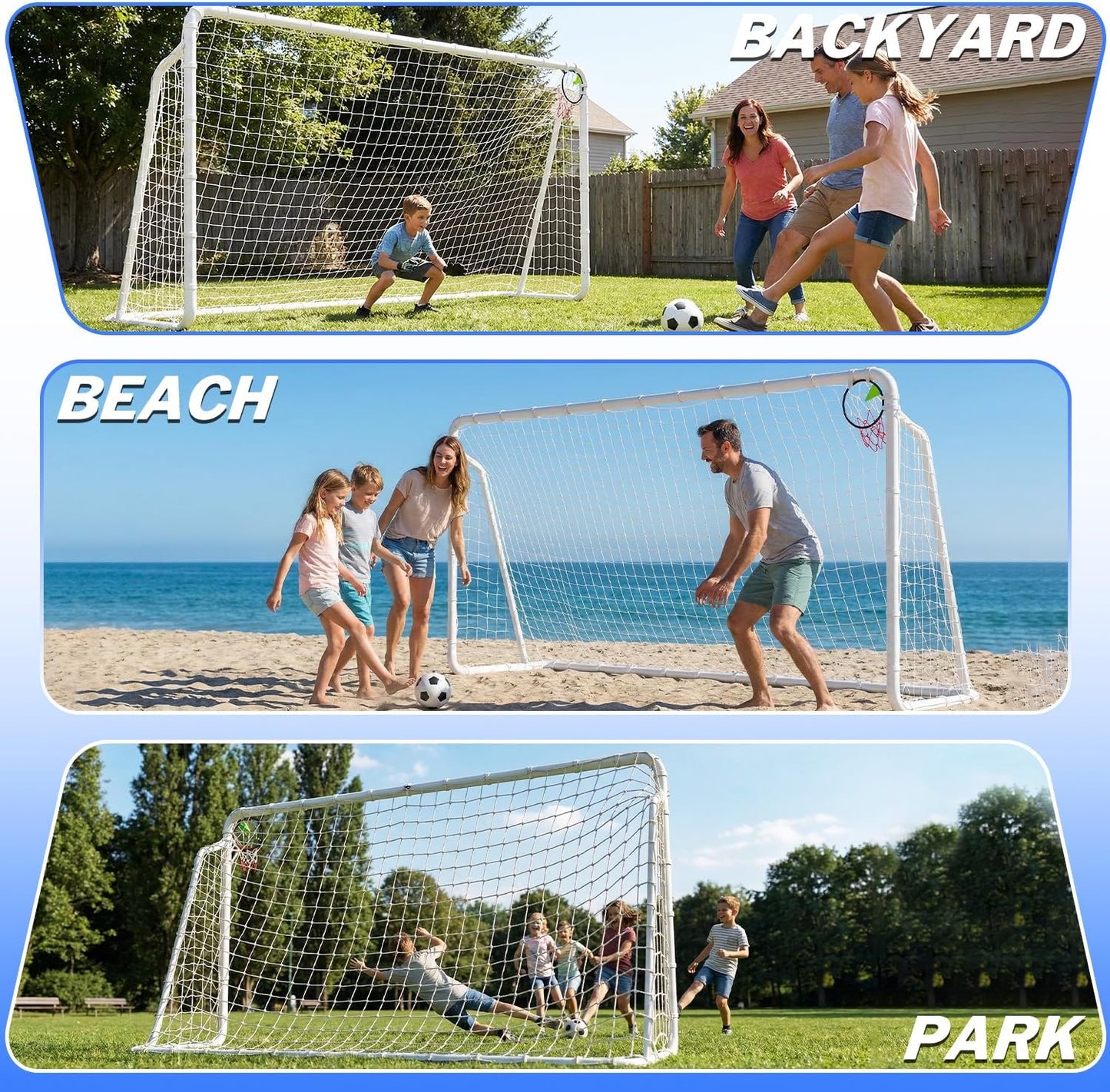 Metal Soccer Goal by [Brand Name] - Rust-Proof Frame with PE Net & Training Cones | 8x6, 12x6, 16x7 FT Sizes