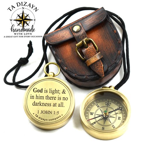 God is Light-1 John 1:5 Quote Engraved Compass with Case, Gift for him, Camping, Backpacking, Gift Compass, Graduation Day Gifts 2026 for Women Men Boys Girls Baptism Christmas