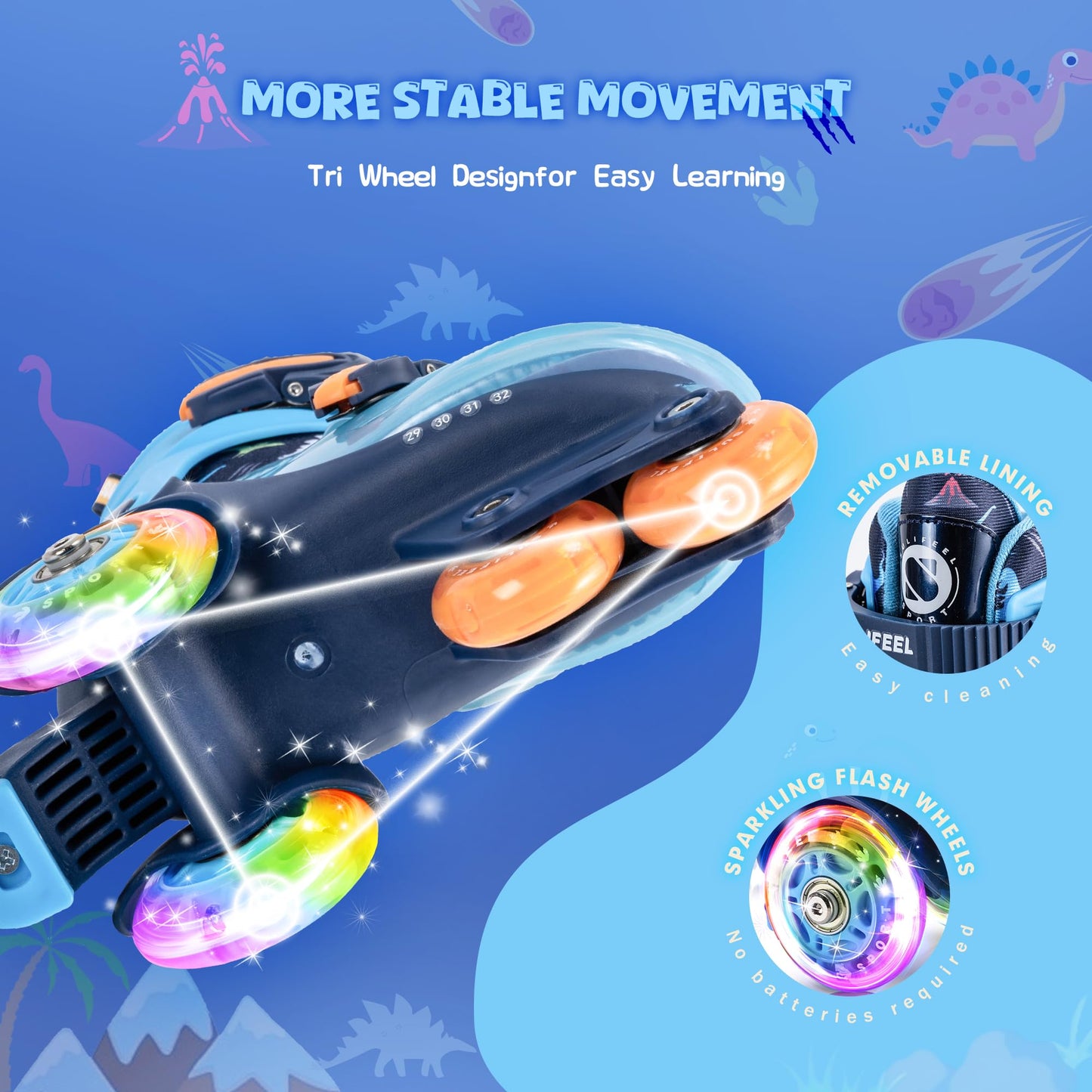 SULIFEEL Adjustable Toddler Roller Skates for Girls Boys Kids,Fun Illuminating Light Up Flash Wheels Three-Point Type Balance Suitable for Beginners Indoor and Outdoor Roller Skating