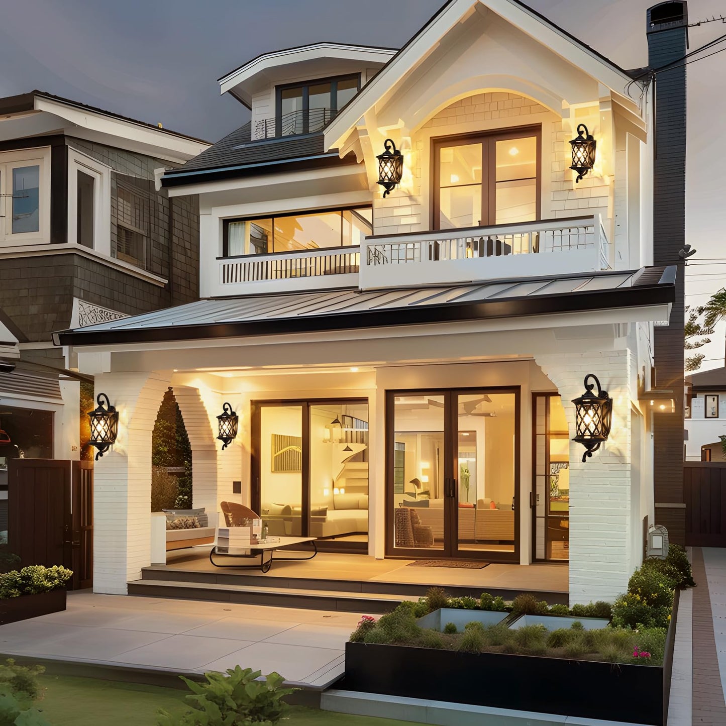 SNRU Retro Dusk to Dawn Outdoor Wall Light Exterior, 18.7" Large Aluminum Black Porch Light Outdoor Wall Sconce Lighting Fixture Lantern for Patio Garage, Bulb Not Included