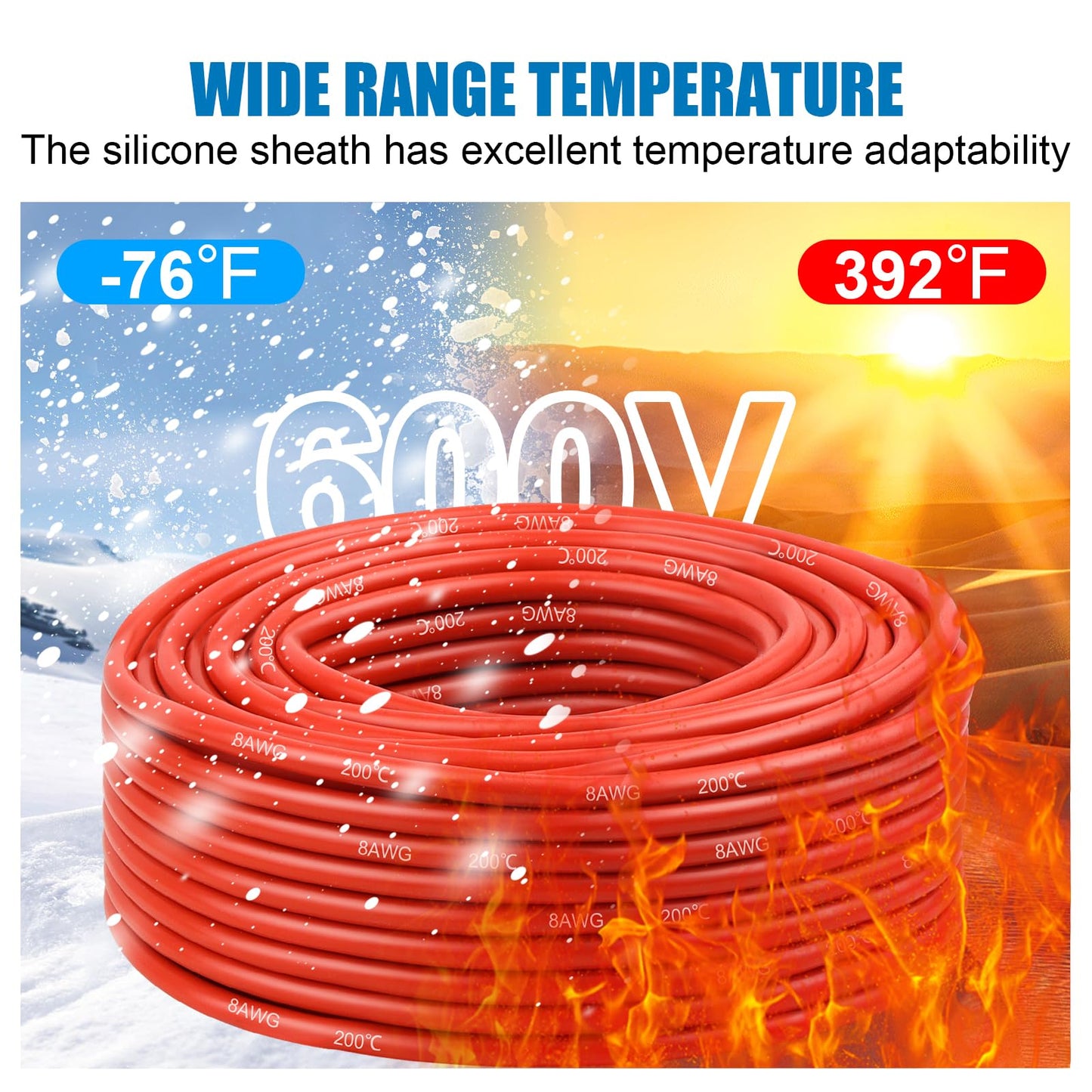 8 Gauge Silicone Wire (2 PCS) 50 FT Red + 50 FT Black Tinned Copper Core, Flexible 8 AWG High Temp Wire for Battery, Automotive, Solar, RC Car, Drones etc.