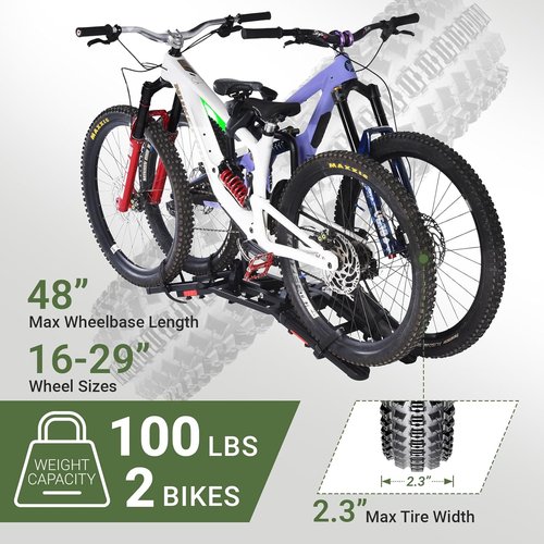 Bike Rack for 2 Bikes - Skiennix Heavy-Duty 100 lbs Capacity | Fits 16-29'' Bikes, Tilting & Folding Design