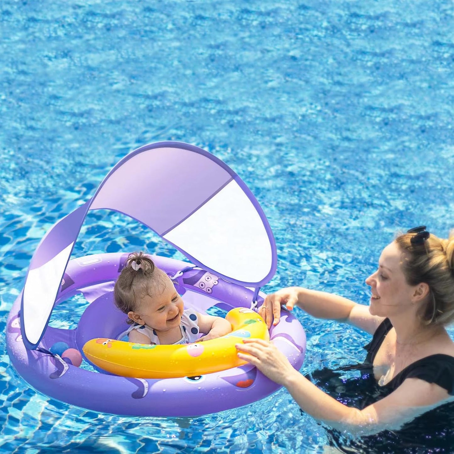 Skiennix Baby Pool Float - Octopus Swim Float with UPF50+ Canopy for 6-24 Months | Adjustable & Breathable Seat
