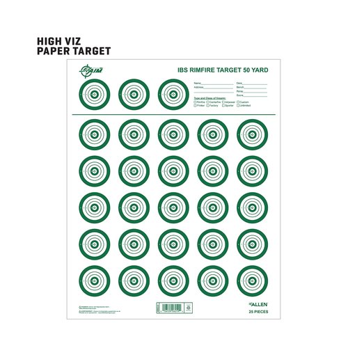 Allen Company EZ Aim IBS Rimfire Paper Shooting Targets, 25-Targets Per Sheet, 14" W x 17" H, 25-Pack, Green/White