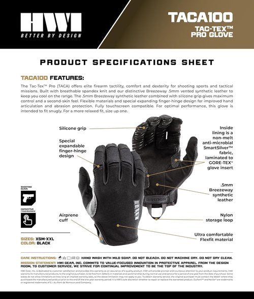 HWI Gear TAC-TEX Pro TACA Gloves - Touchscreen Hunting & Outdoor Sports | Lightweight & Breathable