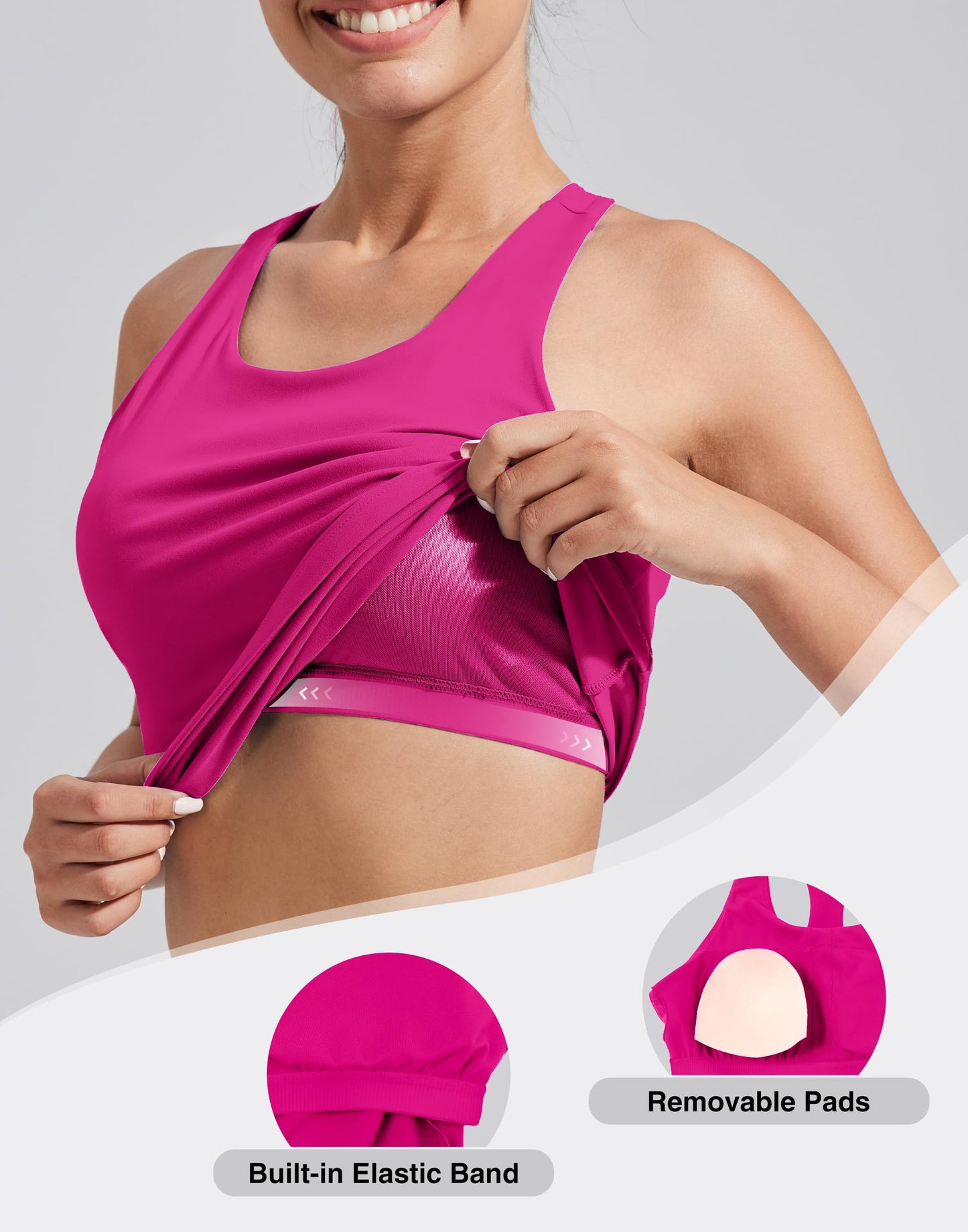Pioneer Camp Women's Activewear Tank Tops Padded Longline Sports Bra Racerback Workout Tops Gym Yoga Tennis Pickleball, Red, L