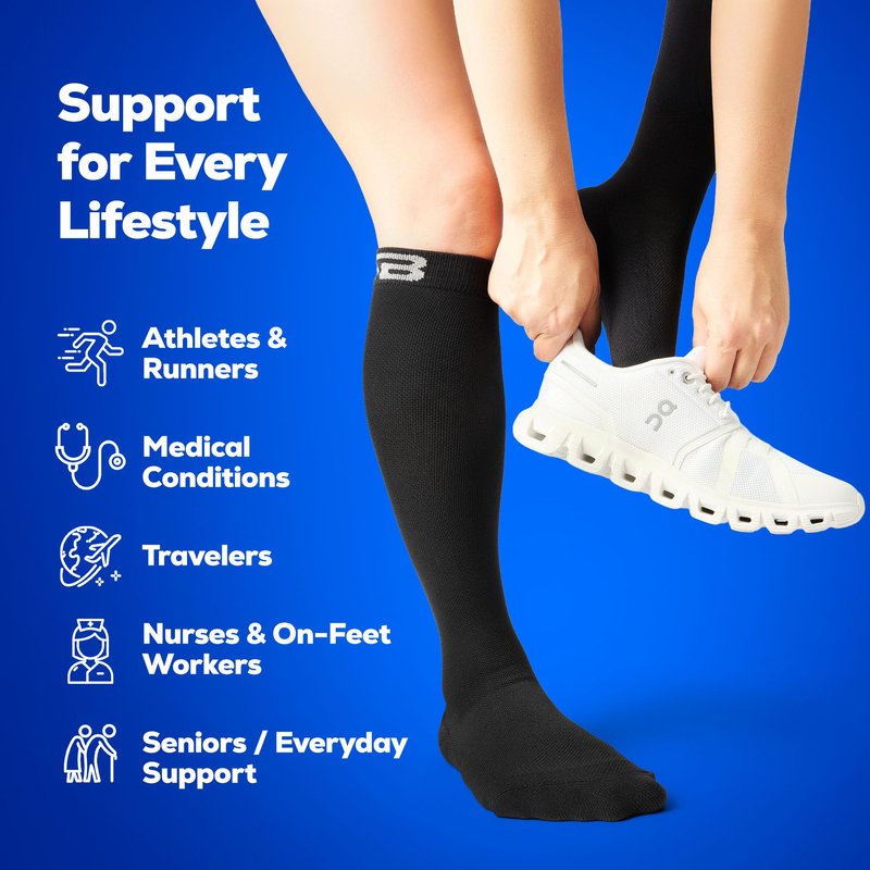 SB SOX Compression Socks for Men & Women (20-30mmHg) – Best Compression Socks for Flying, Medical, Sports, Wide Calf Fit, and Daily Wear (Solid Black, XX-Large)