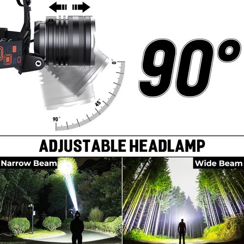 LED Rechargeable Headlamp 2 Pack, 99,000 Lumens Head Lamps (Include Βattery) Super Bright Long Distance Headlamps with 5 Mode Waterproof, 90° Adjustable Head Lights for Forehead Adults Outdoor Camping