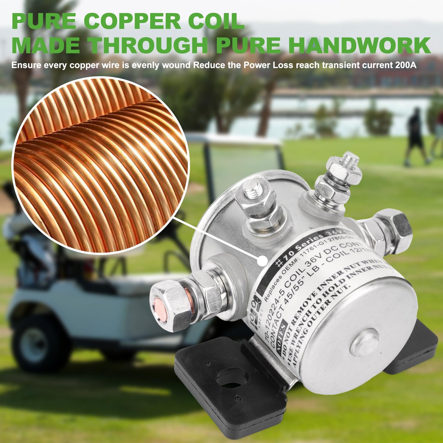 10L0L Golf Cart Solenoid 36 Volt, #70 Series Continuous Duty Solenoid Relay for EZGO TXT/Marathon 1980-2010 Electric Golf Cart, Replace OEM# 27855G01, 11761G1, 27855G02, 31680G1, 3016