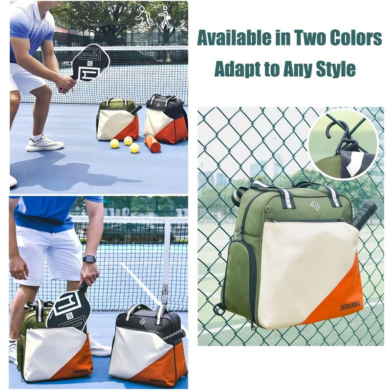 Pickleball Bag for Women Men Large Tennis Backpack for Pickleball, Tennis, Racketball, and Travel Sling Bag with Shoe Compartment and Fence Hook External Ball B-ag and Adjustable Shoulder Strap