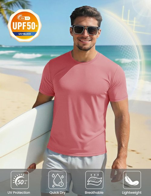 MAGCOMSEN Men's UPF 50+ Quick-Dry Athletic T-Shirt - Lightweight Workout & Swim Tee