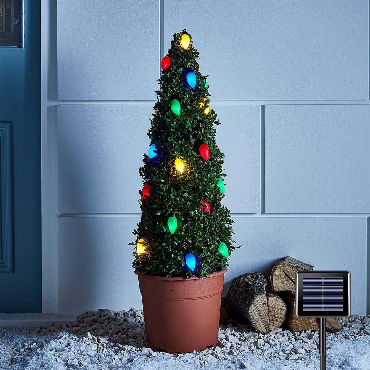 Anycosy Solar Christmas Lights, 29.5 FT 60 LEDs C7 Strings Lights 8 Modes with Auto On/Off Time for Xmas Tree Garland Garden Patio Indoor Outdoor Christmas Decorations WC-60