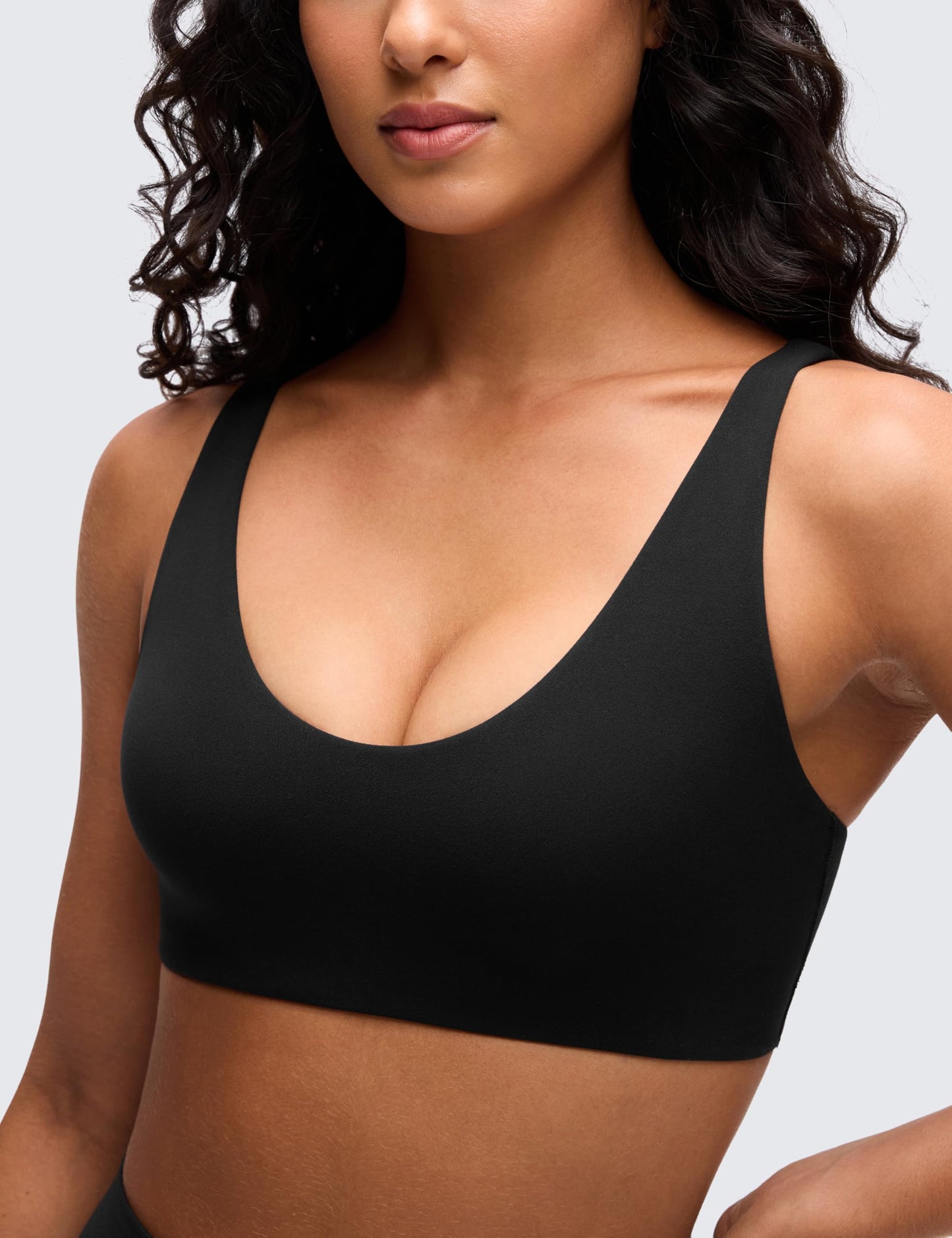 CRZ YOGA Butterluxe Soft Double Lined Scoop Neck Sports Bras for Women - Adjustable Straps Yoga Crop Top Non Padded Black Medium