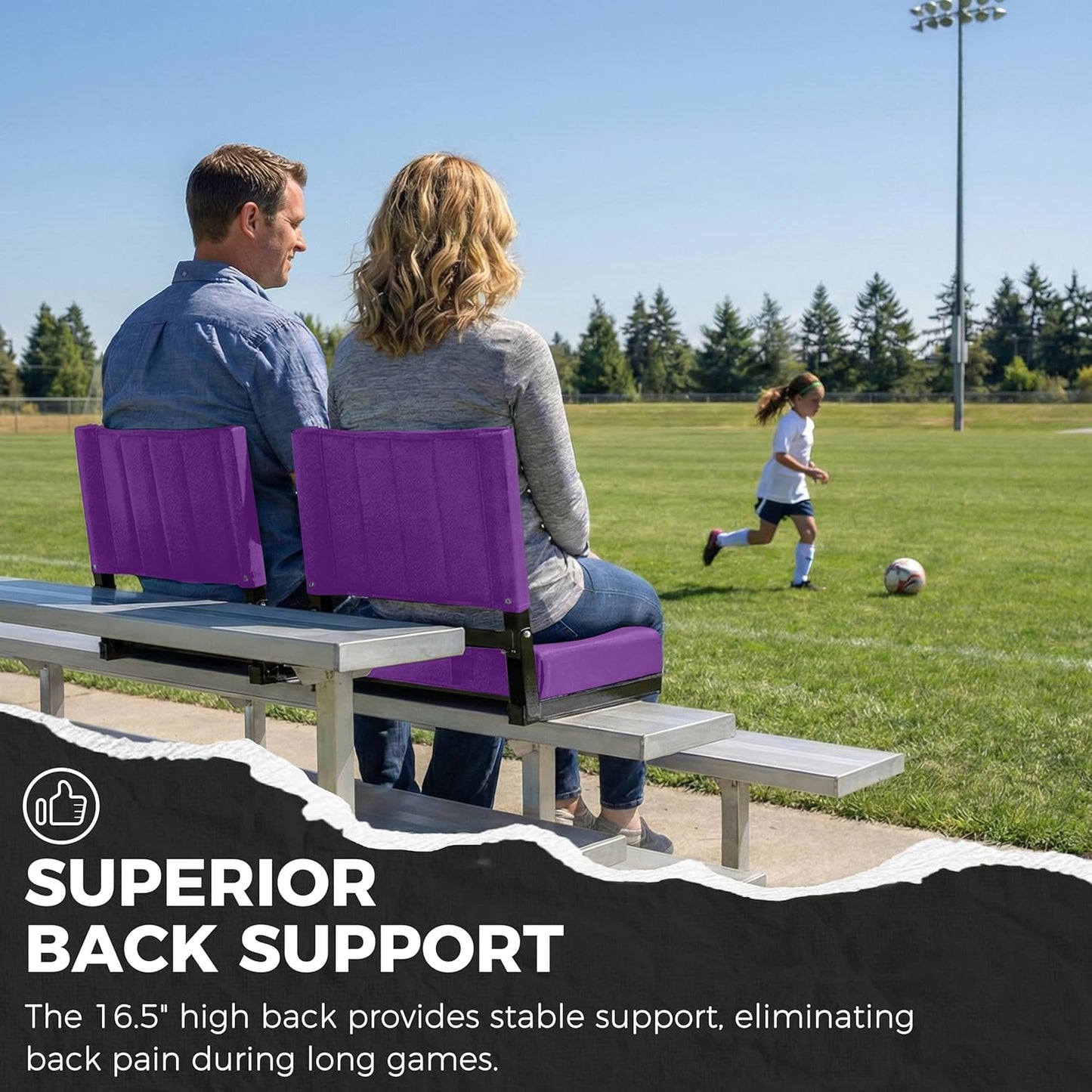 Sport Beats Stadium Seats - Comfortable Bleacher Chairs with Back Support & Cushion | Dark Purple, 1pc Regular - 17" W x 12" D x 16.5" H