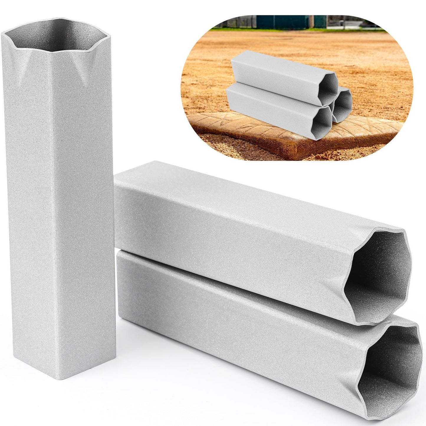 Yaocom 6 Pcs Crimped Style Baseball Ground Anchors 1.8 x 8 Inch Suitable for Standard/Official Size Baseball Base, Silver