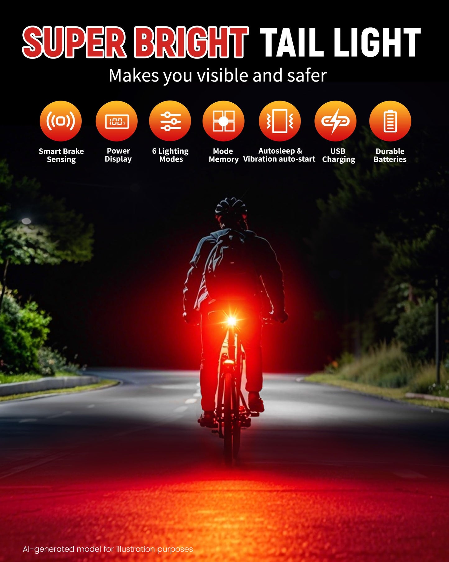 DARKBEAM Bike Tail Light with LED Display Screen, USB-C Rechargeable 6 Light Modes, IP55 Waterproof Bicycle Taillight for Night Riding, Super Bright Rear Bike Light for Road Mountain, 2 Pack