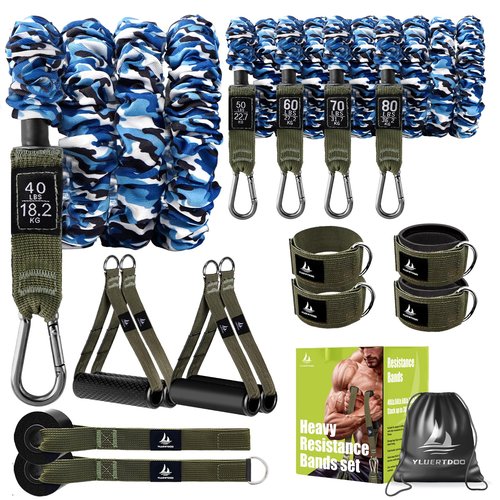 YLUERTDOO Covered Resistance Bands,Resistance Tubes with Heavy Duty Protective Sleeves,40lb to 80lb Stackable up to 300Lbs,Resistance Bands for Working Out with Handles. (YL-LLS-300LBS-Plus)
