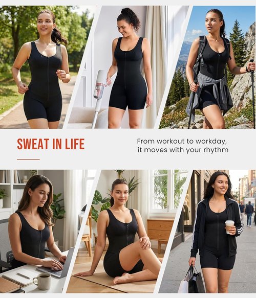 Junlan Sauna Suit Women - Full Body Sleeveless Sauna Jumpsuit with Zipper Waist Trainer