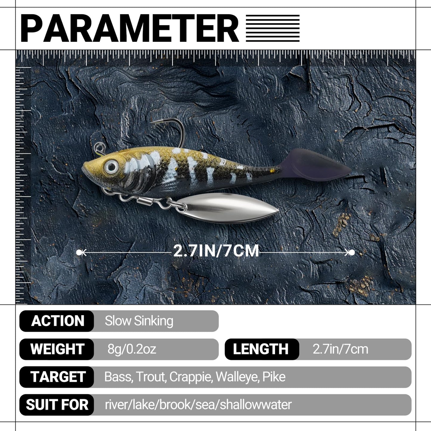 5pc Pre-Rigged Swim Baits for Bass Fishing - Jig Heads Soft Plastic Walleye Lures, Paddle Tail Swimbaits with Spinner Blades for Bass, Crappie & Trout Lures, Fishing Bait for Saltwater & Freshwater