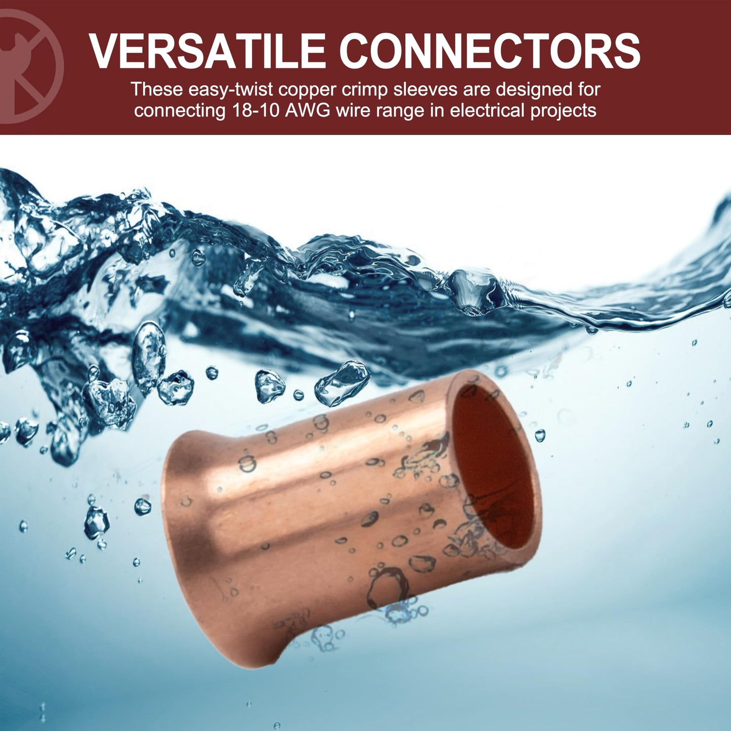 Copper Crimp Sleeve Wire Connectors, 18-10 AWG Wire Range, Pack of 100