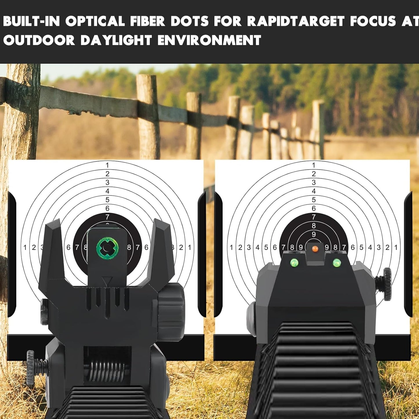 ZBULAR Fiber Optic Sights - Tool-Free Adjustable Flip Up Front & Rear Backup Sights | Green & Red Dots
