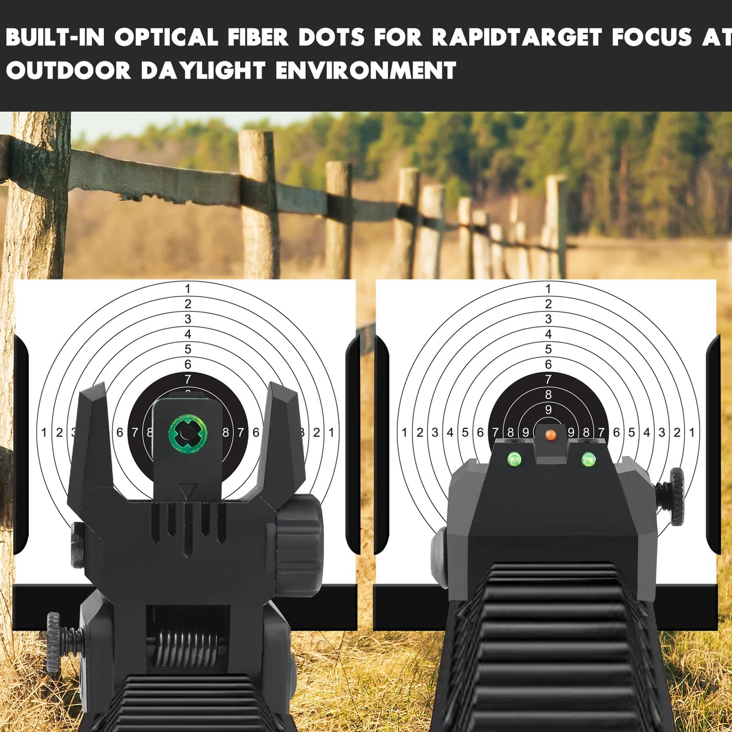 ZBULAR Fiber Optic Sights, Flip Up Front and Rear Backup Sights with Green Red Fiber Optics Dots, Tool-Free Adjustable Front Sight Rapid Transition