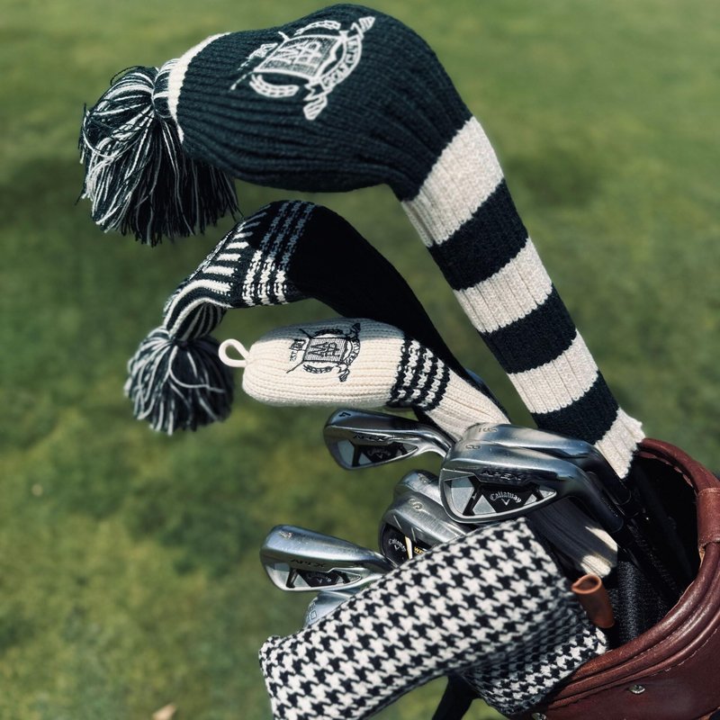Wool Knit Golf Covers Set - Cream/Green