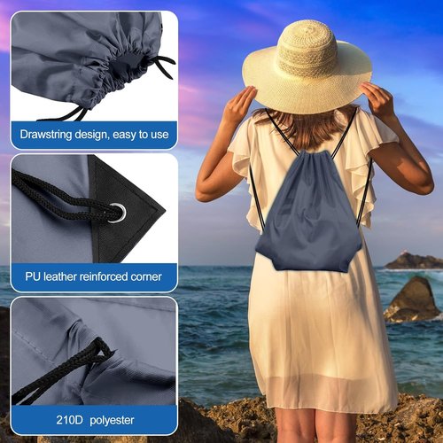 KUUQA Drawstring Backpacks - 2 Pcs Gray Gym Bags for Travel & Outdoor Activities | 40cm x 34cm