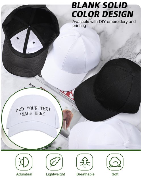 Handepo 24 Pcs Blank Baseball Cap Adjustable Back Strap Plain Blank Camouflage Hat Unisex Baseball Cap for Trucker Men Women(Black, White)