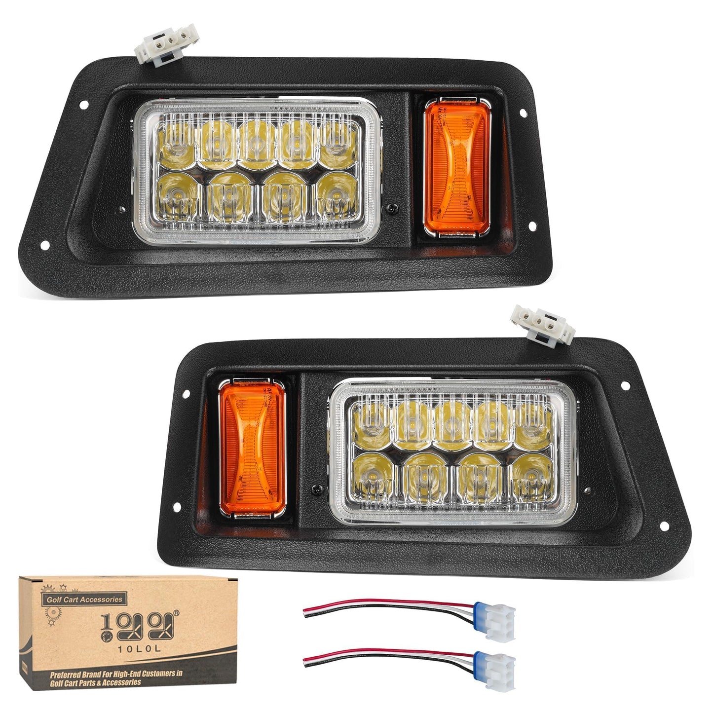 10L0L Golf Cart Headlight Kit for Yamaha G14, G16, G19, G22 (Gas & Electric) - 12V LED Front Lights with 3Pin Harness, Easy to Install, Energy-Saving, Driver & Passenger Side