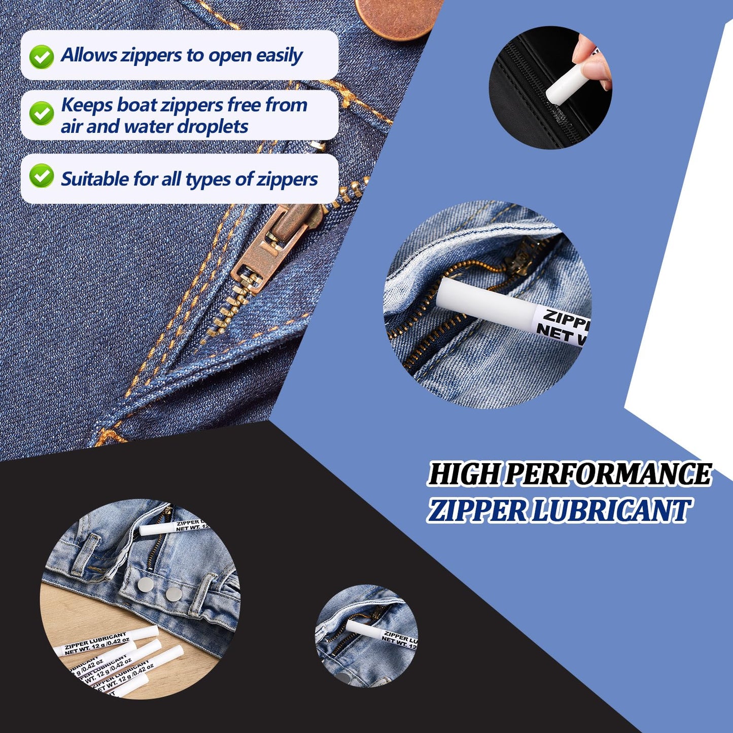 Nuanchu 6 Pcs Zipper Wax Snap and Zipper Lubricant Stick, Zip Lube for Lubricating and Protecting Plastic and Metal Zippers - Ideal for Boat, Canvas, Backpacks, Tents, Jackets, and More (0.42 Oz)