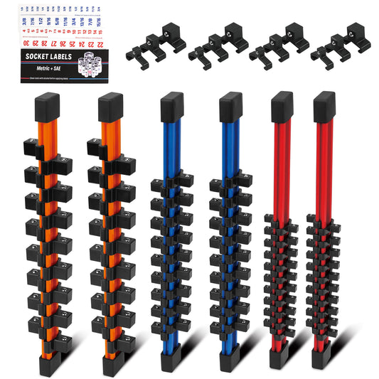 HORUSDY 6Pcs Double Sided Socket Organizer, 1/4-Inch, 3/8-Inch, 1/2-Inch, Premium Quality Socket Holders (6Pcs Double Sided Socket Organizer)