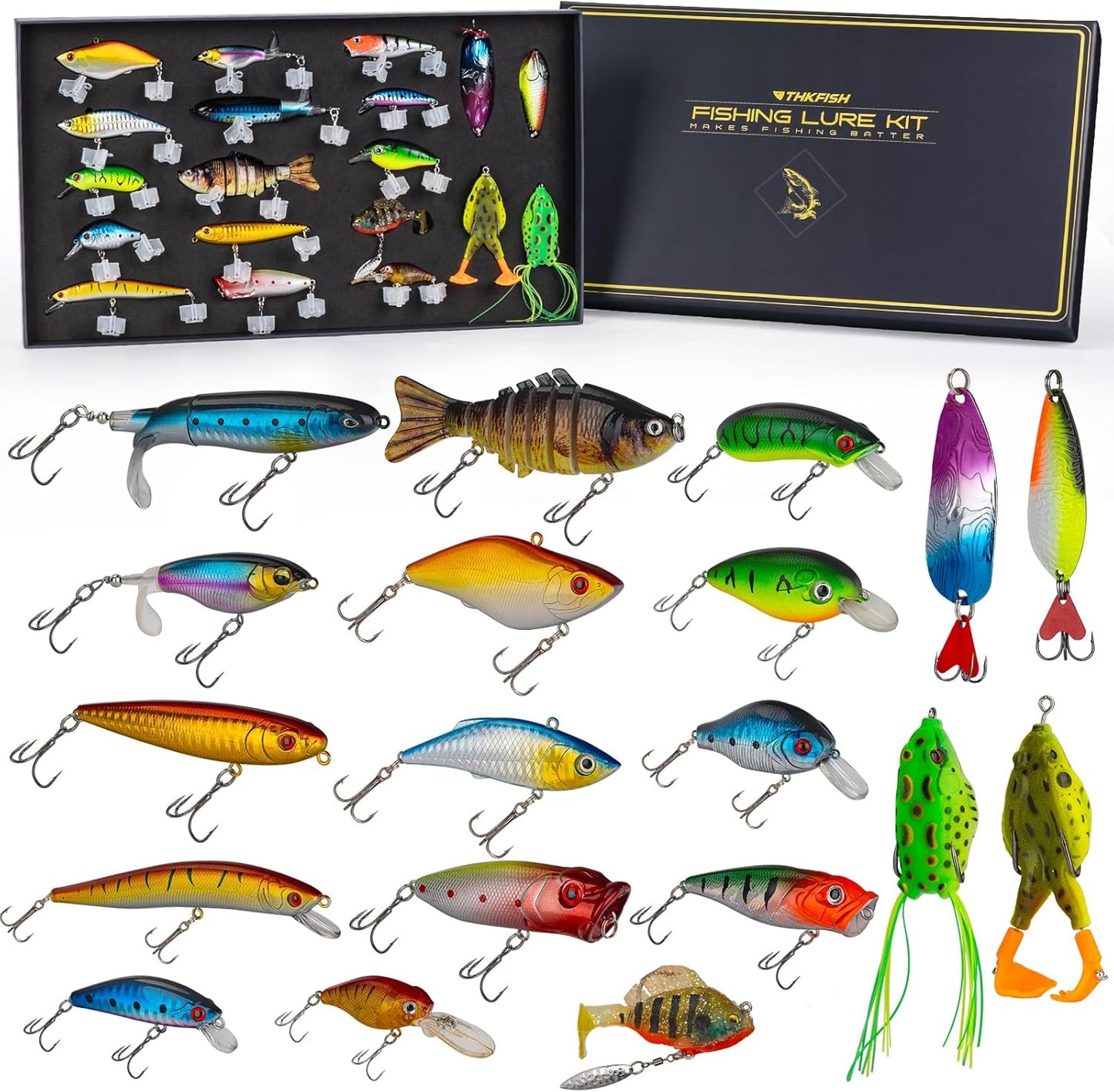 THKFISH Fishing Lures Kit - 19PCS Tackle Box for Freshwater Bass, Trout, Crappie & More