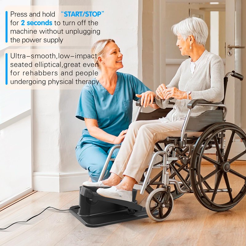 Under Desk Elliptical Machine, Mini Ellipse Leg Exerciser Electric Seated Pedal Fully Assembled Quiet Compact for Seniors Portable Stepper with Remote Control for Home