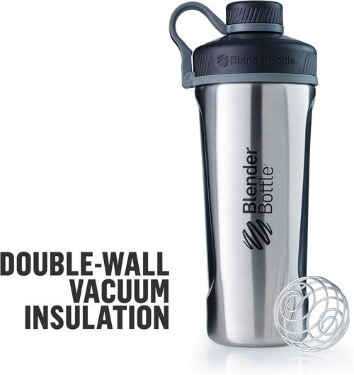 BlenderBottle Radian Shaker Cup - Insulated Stainless Steel Water Bottle with Wire Whisk | 26-Ounce, Matte Black