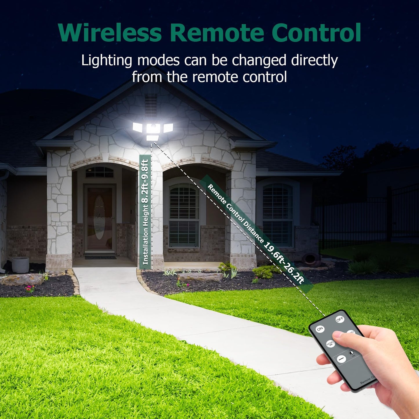 4500LM Solar Lights Outdoor, 4 Adjustable Heads Motion Sensor Lights, 3 Mode, IP65 Waterproof Solar Security Wall Lights, Remote Control Flood Lights, Graden, Outside, Backyard, 1 Pack