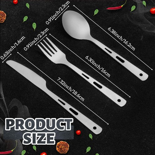6 Pcs Pure Titanium Fork Spoon Knife Camping Utensils Set Portable Titanium Cutlery, Lightweight Travel Tableware Utensil Set with Carrying Bag for Outdoor Camping Backpacking Picnic Hiking