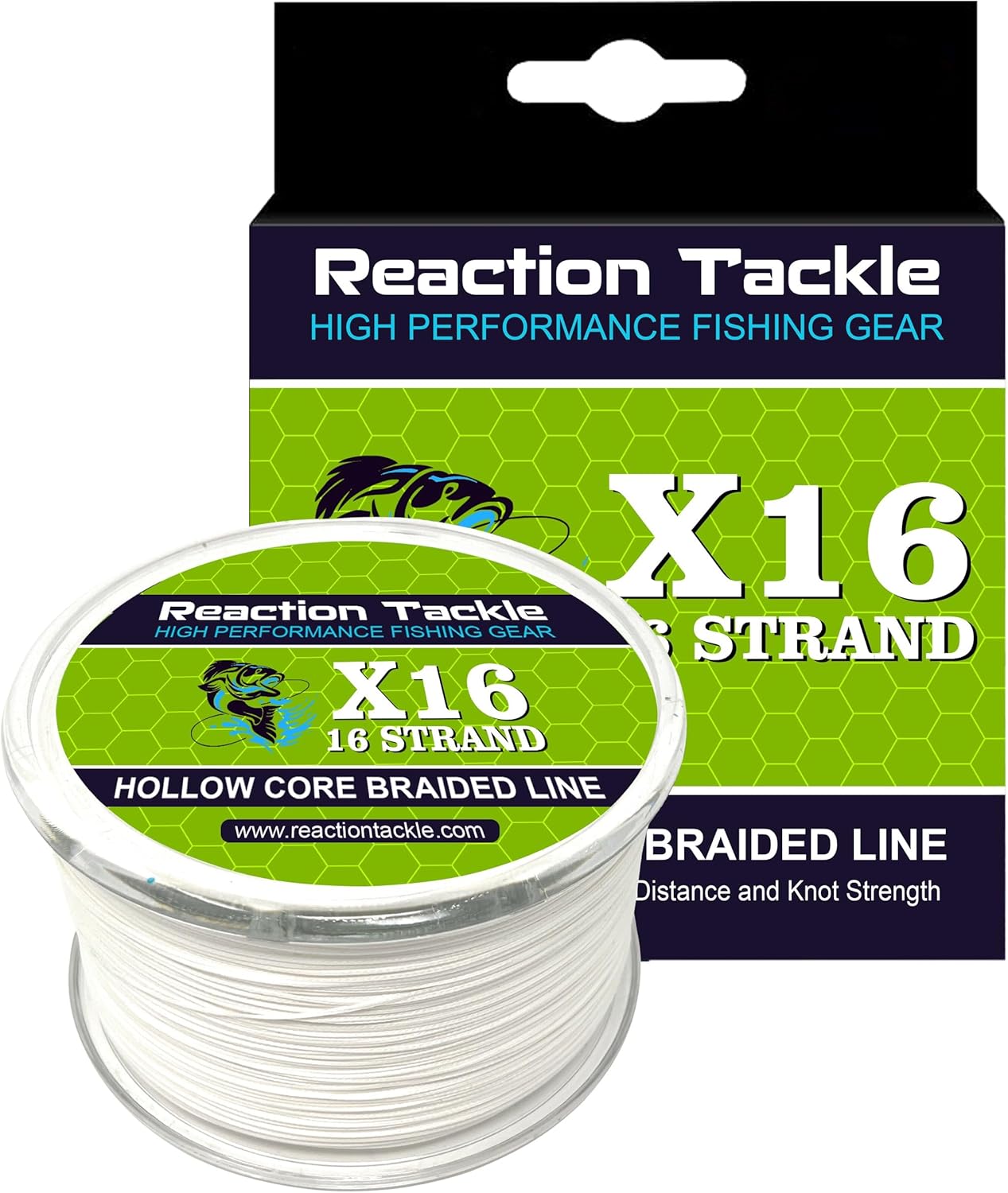 Reaction Tackle Hollow Core Braided Fishing Line - 16 Strand Braid for Freshwater & Saltwater Fishing
