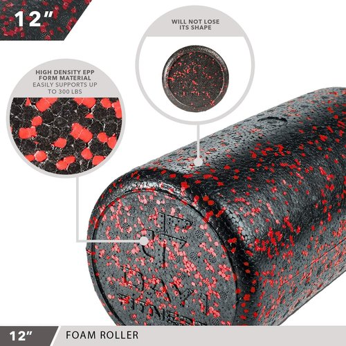 Day 1 Fitness High Density Muscle Foam Roller - Ideal for Deep Tissue Massage & Pain Relief - Speckled Red, 12”