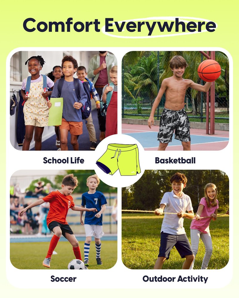 maamgic Boys Athletic Shorts with Liner Youth 2 in 1 Active Running Basketball Sports Soccer Shorts with Zipper Pockets Black 10/12